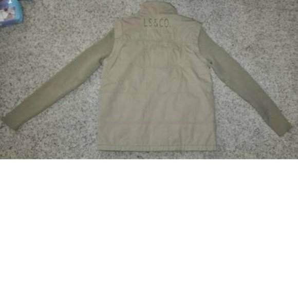 Mens Levis Jacket Beige Large California Mock Layer Sweater Sleeve Zip Front - Picture 7 of 7